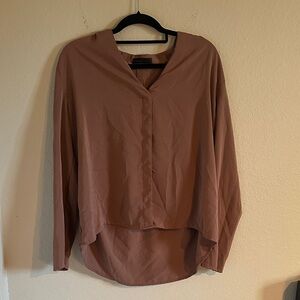 SHEIN Elegant V-Neck Blouse in Soft Brown